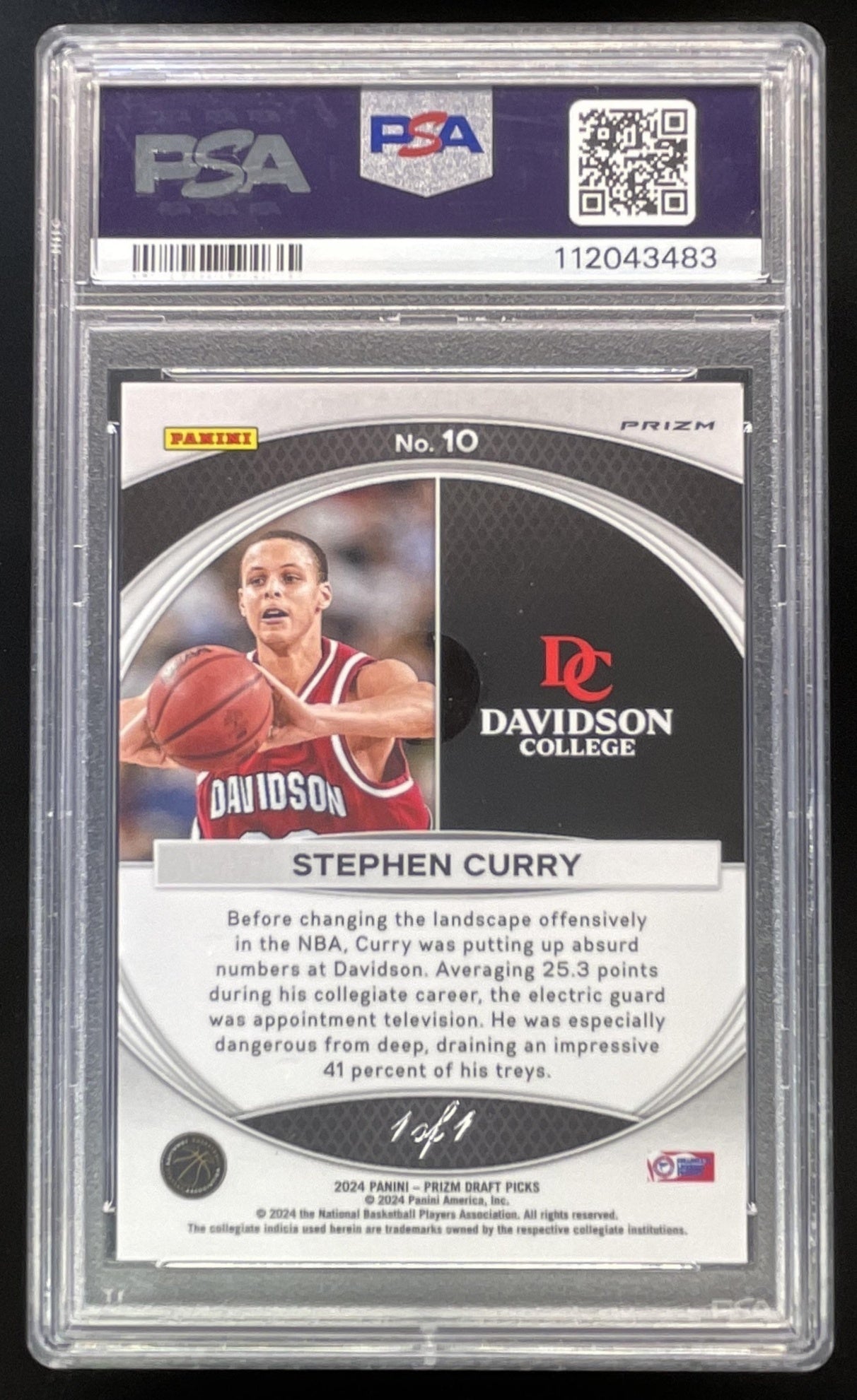 2024 Prizm Draft Picks Collegiate Brilliance Black #10 Stephen Curry 1/1 PSA 9