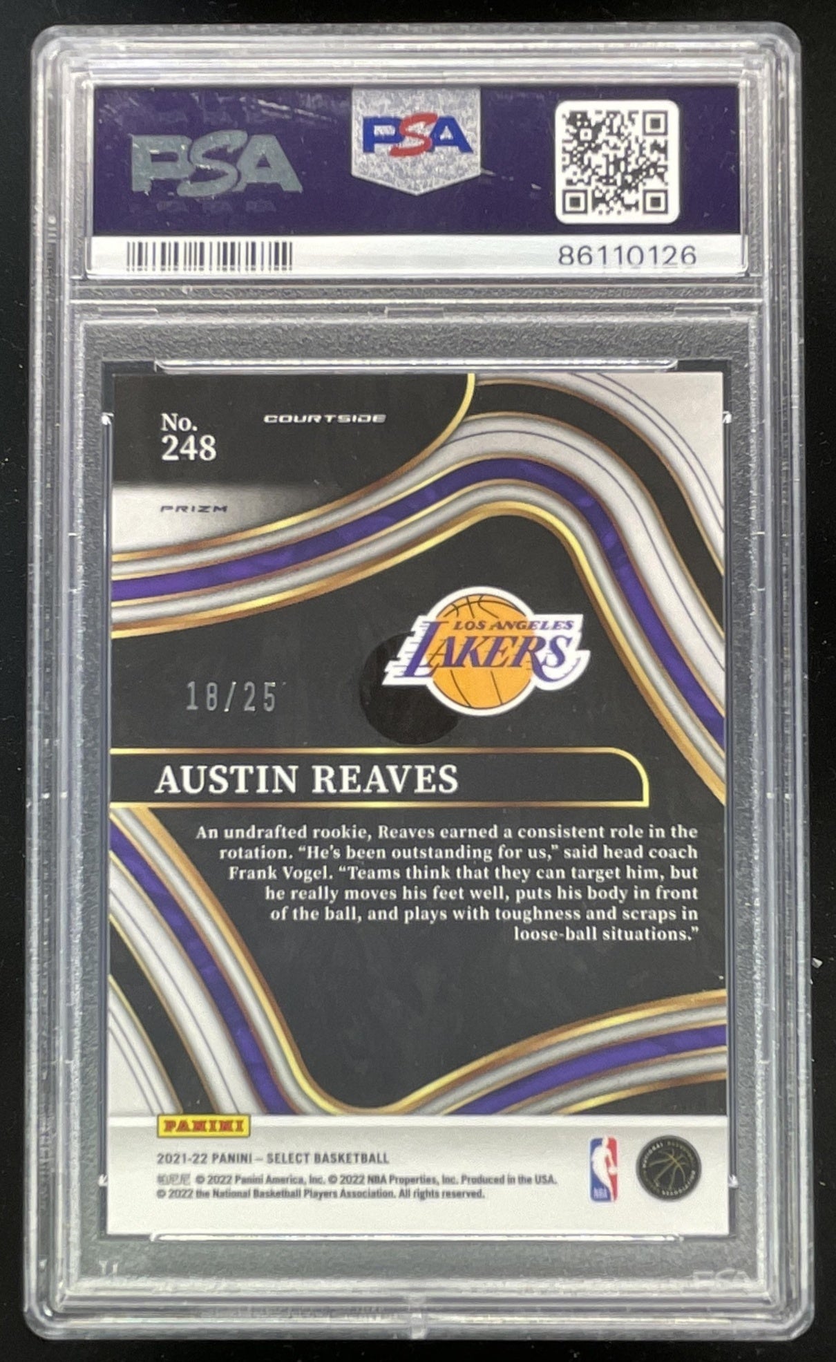 2021-22 Select Blue Disco Prizms #248 Austin Reaves RC Courtside /25 PSA 10