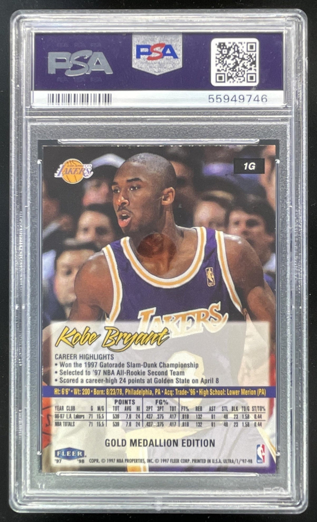 1997-98 Fleer Ultra Gold Medallion #1G Kobe Bryant PSA 9