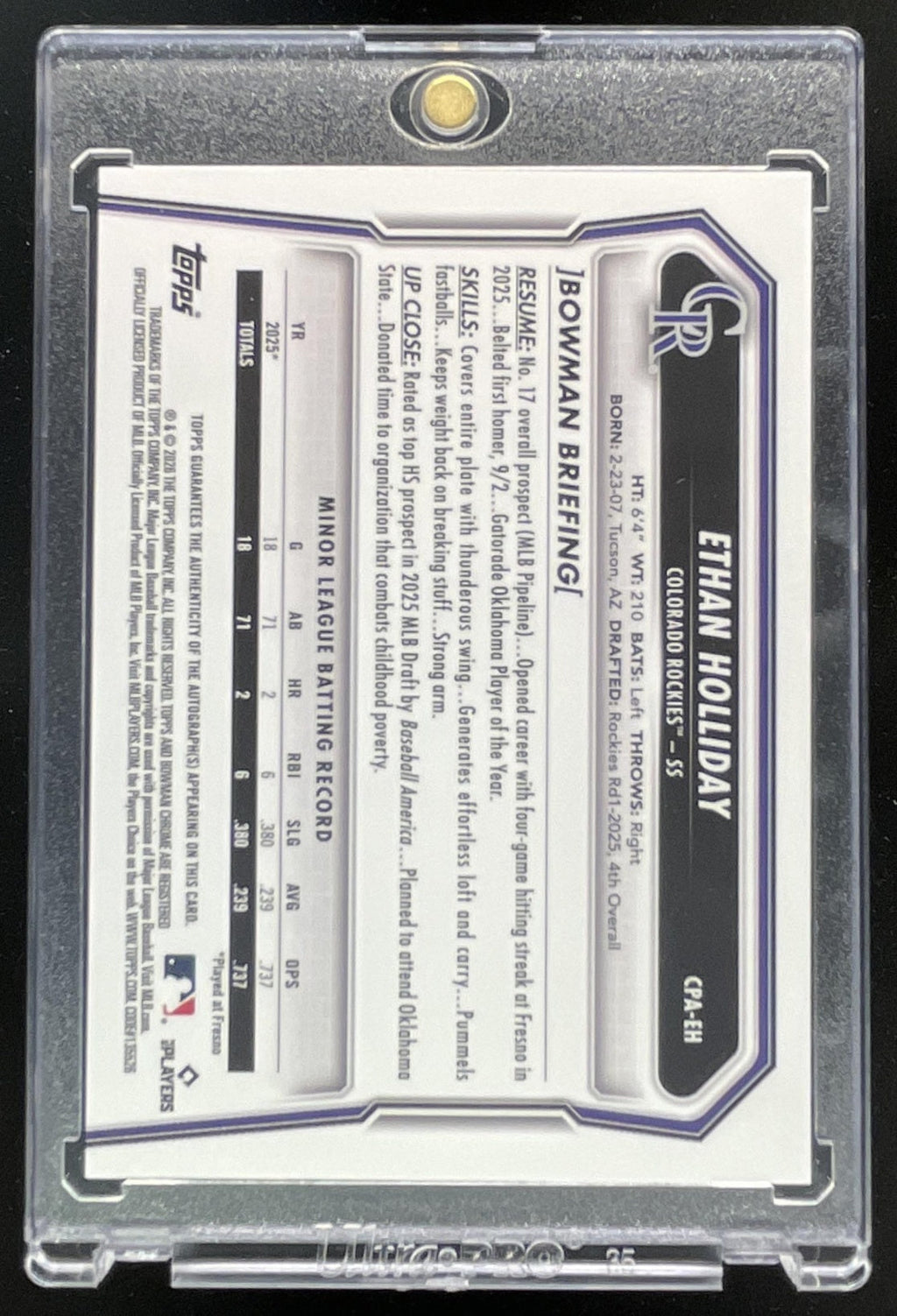 2026 Bowman Chrome Green Lava #CPA-EH Ethan Holliday RC Auto /99