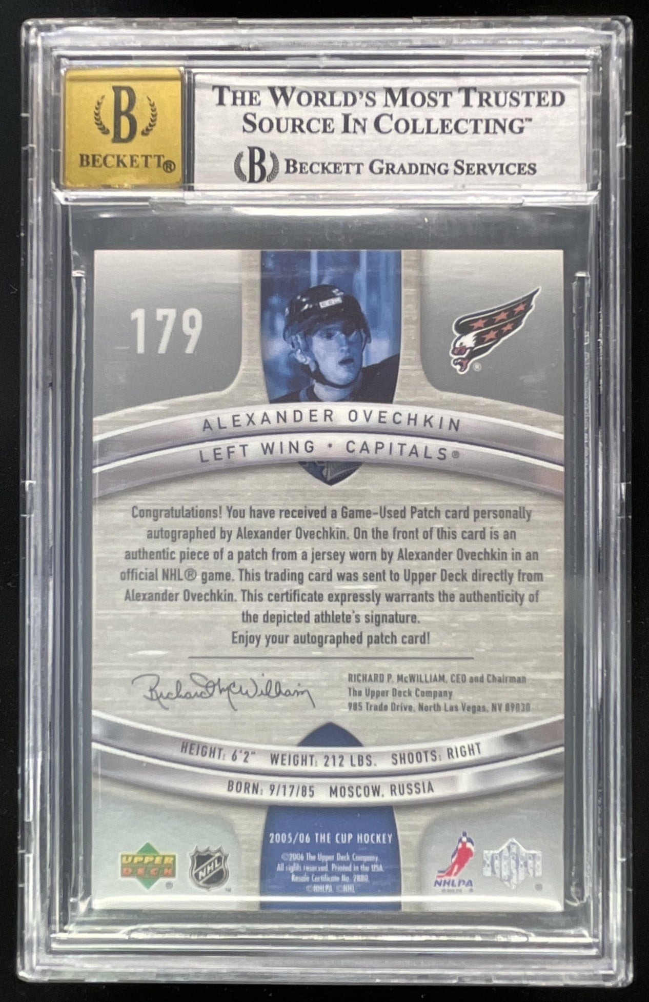 2005-06 The Cup Rookie Patch Autograph #179 Alex Ovechkin RC Auto /99 BGS 8