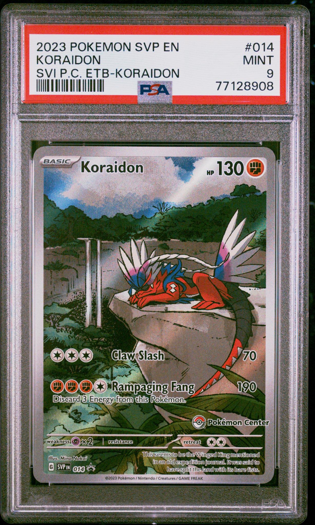 2023 Pokemon Scarlet and Violet Black Star Promo Pokemon Center Elite Trainer Box Koraidon #014 PSA 9