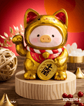 LuLu the Piggy - 18cm Wood-Carving Maneki Lu (Golden Cat)