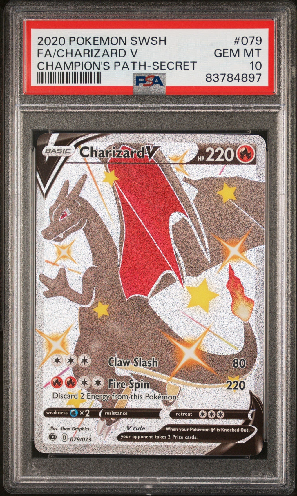 FA/CHARIZARD V CHAMPION'S PATH-SECRET 2020 POKEMON SWORD & SHIELD CHAMPION'S PATH PSA GEM MT 10