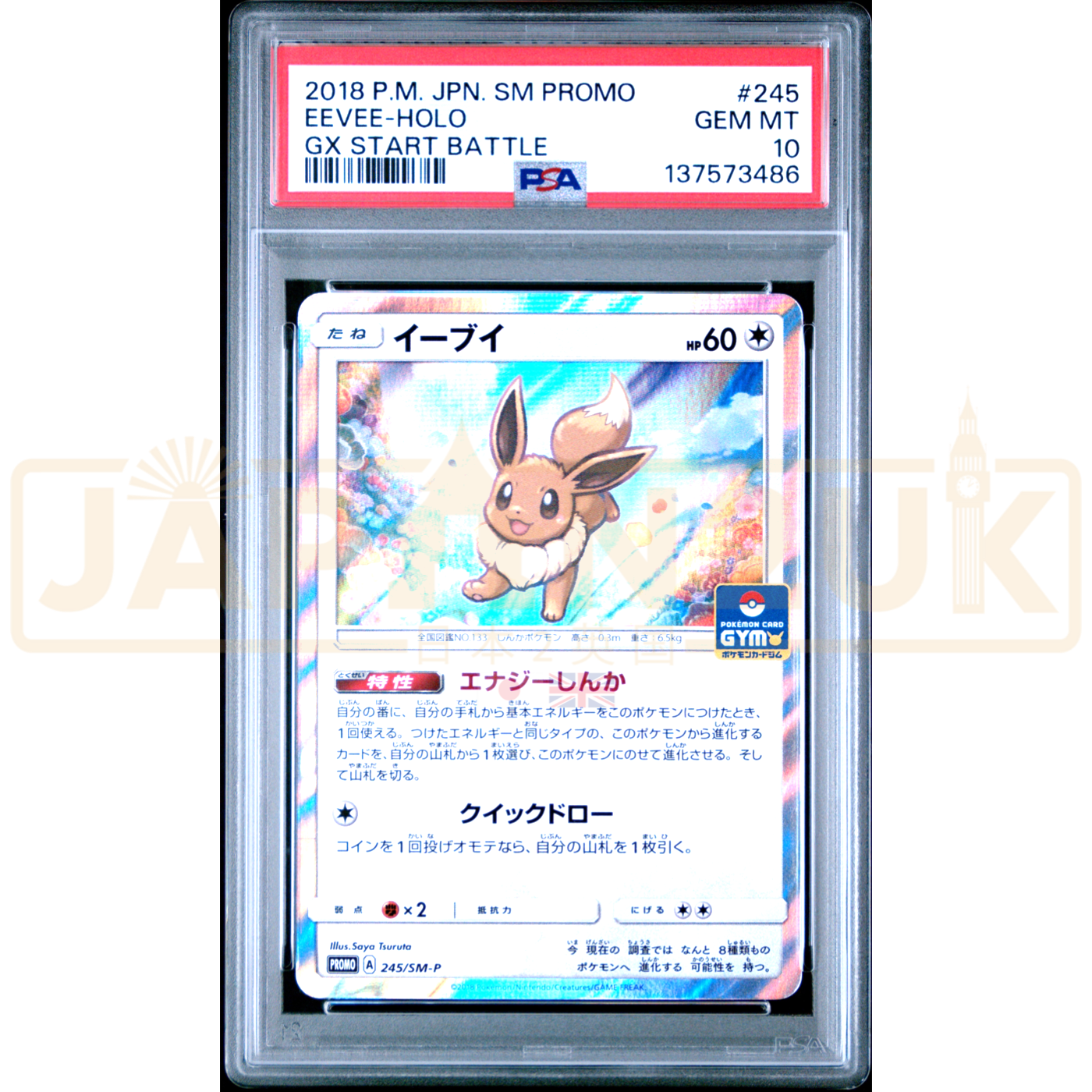 Pokemon Eevee Holo GX Start Battle Get Eevee Participation Prize Promo 245/SM-P Japanese Graded Card PSA 10 #137573486