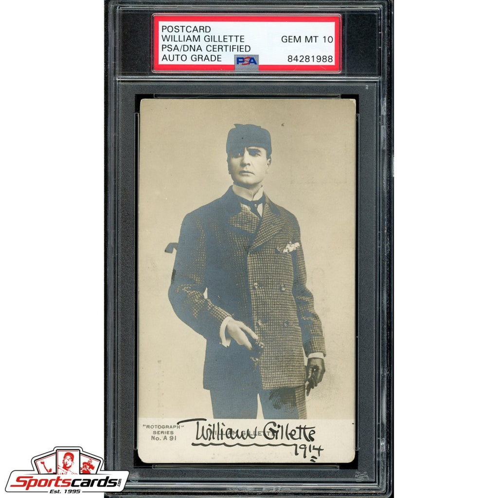 Rare William Gillette Signed Postcard Photograph as Sherlock Holmes PSA Gem Mint 10