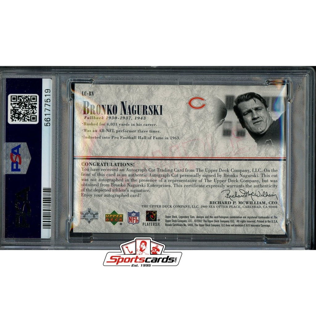 2002 SP Legendary Cuts Bronko Nagurski Cut Signature Auto PSA #LC-BN 2/2 Bears