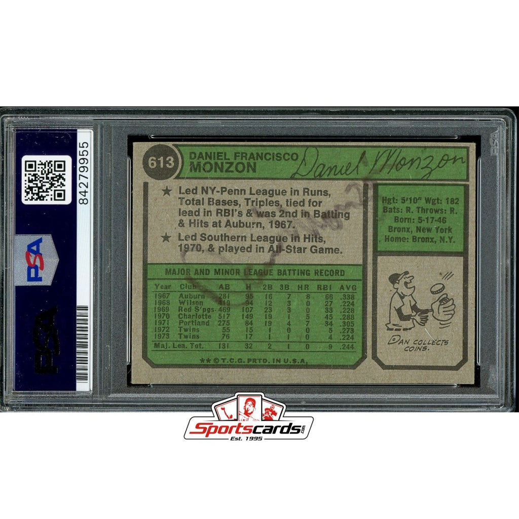 Dan Monzon Double Signed Autographed 1974 Topps Card PSA/DNA Twins