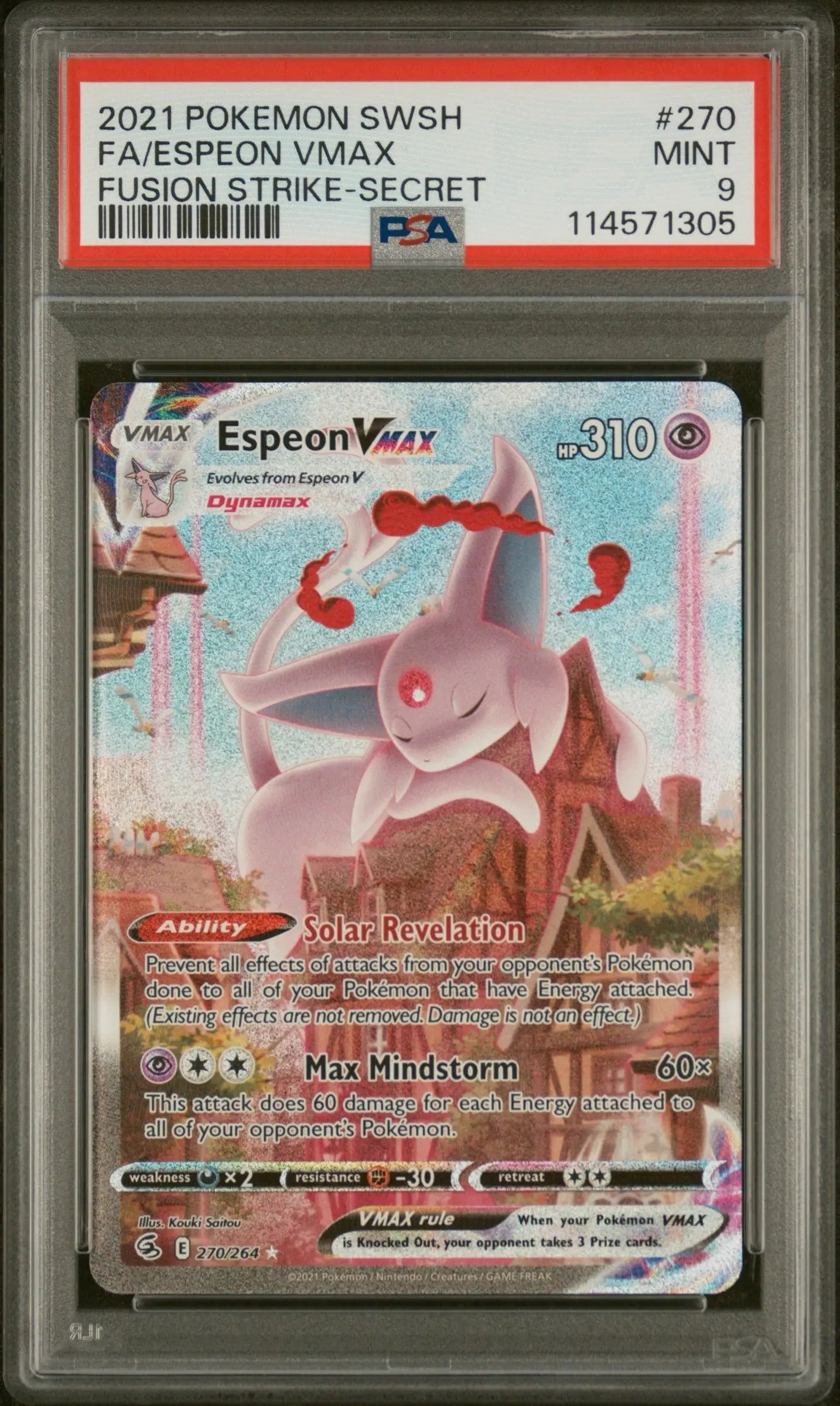 2021 POKEMON SWORD & SHIELD FUSION STRIKE SECRET #270 FULL ART/ESPEON VMAX PSA 9