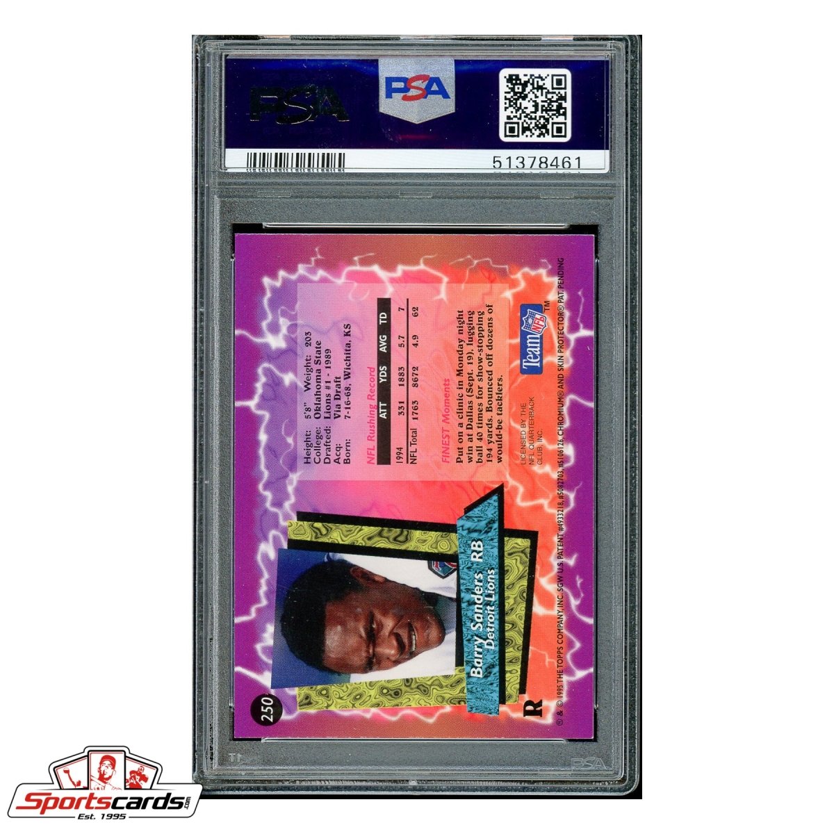 1995 Topps Finest Refractor #250 Barry Sanders PSA Mint 9