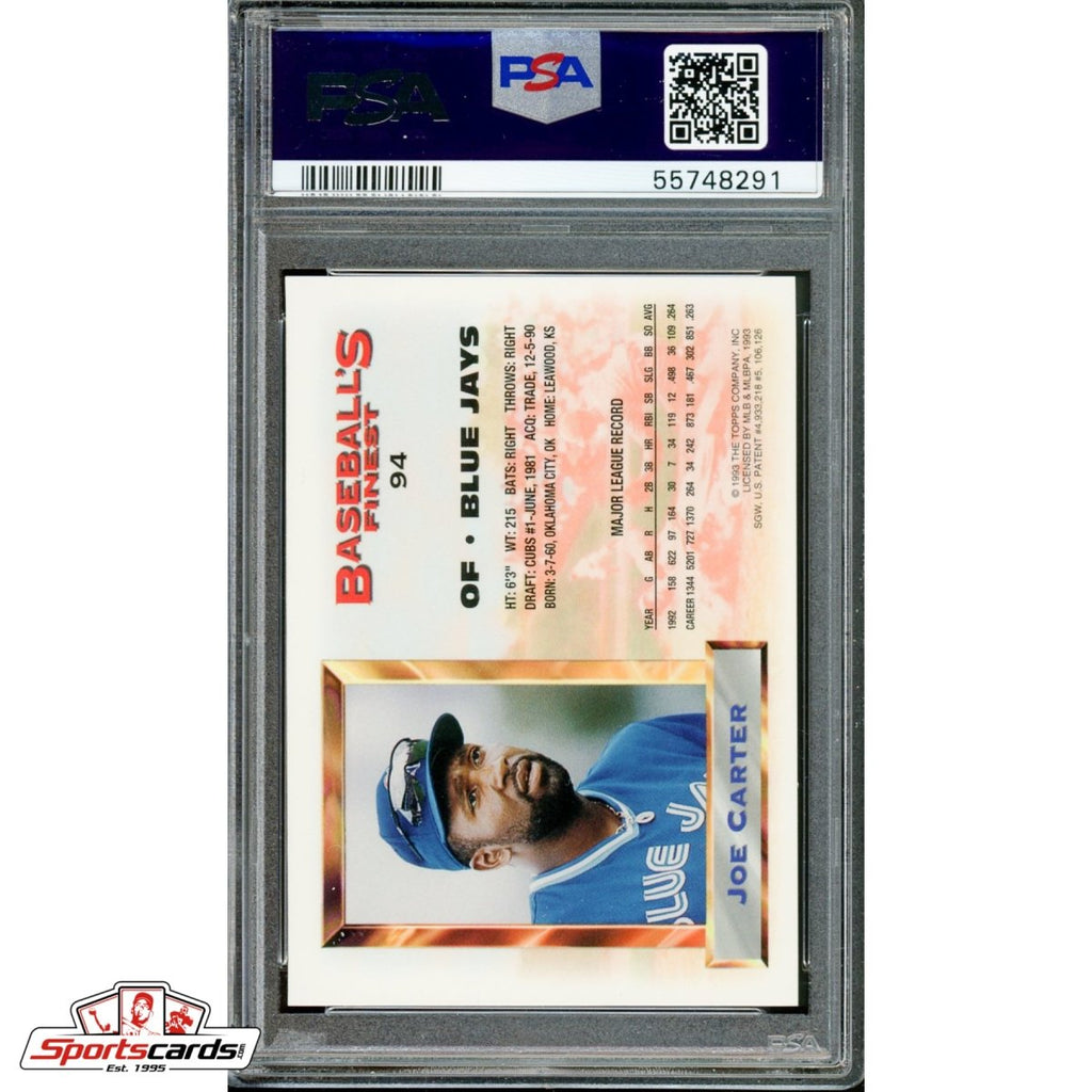 1993 Finest Joe Carter Refractor #94 PSA 9