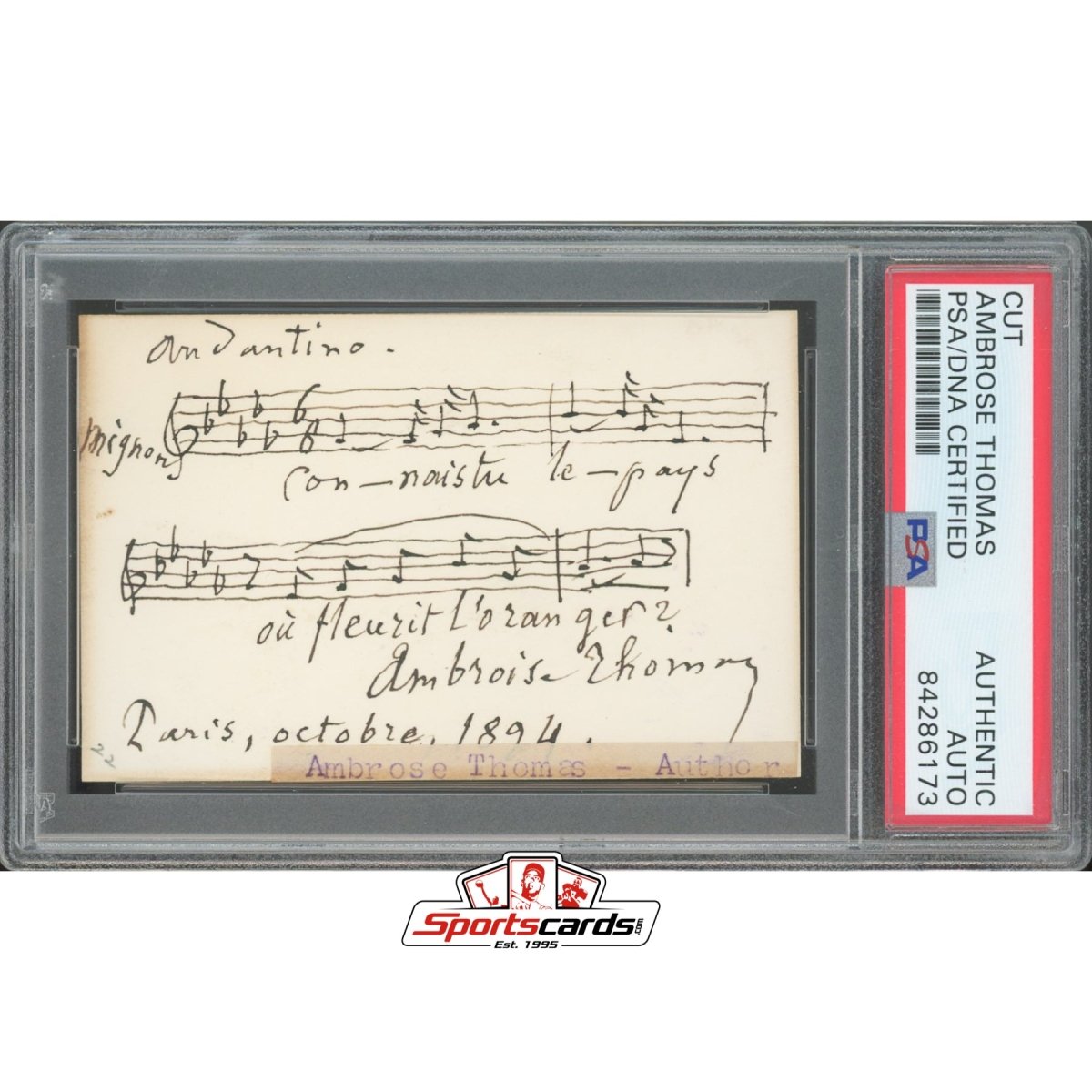 Ambroise Thomas Signed Autograph AMQS Card PSA/DNA - French Composer