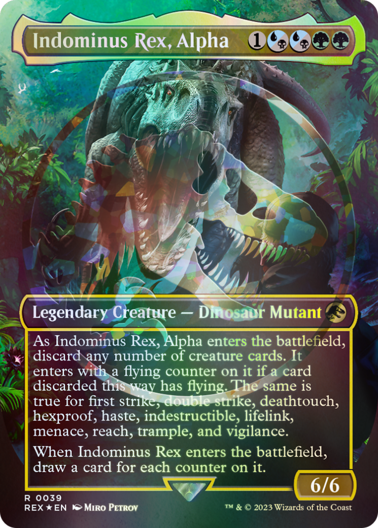 FOIL Indominus Rex, Alpha (Borderless) (Emblem) (REX-039) - Jurassic World Collection - Magic The Gathering