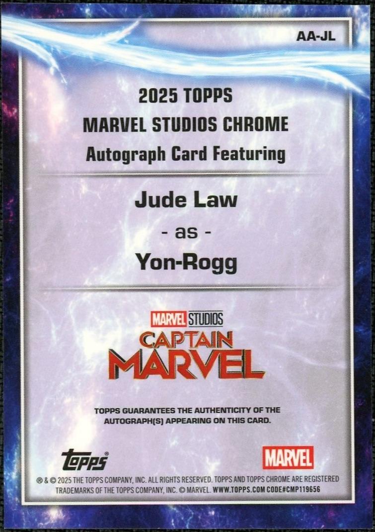 2025 Topps Chrome Marvel Studios Sapphire Jude Law as Yon-Rogg Auto #AA-JL