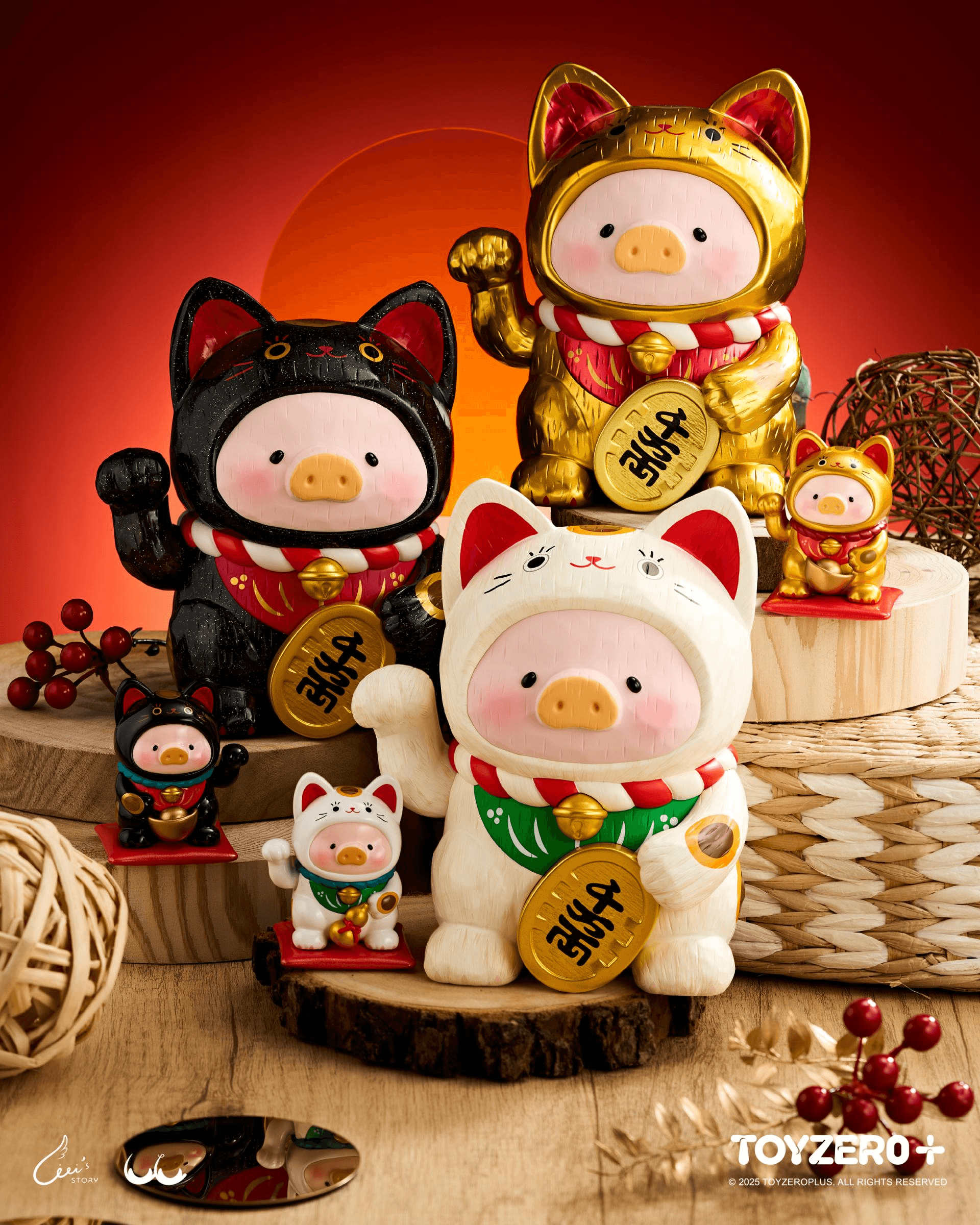 LuLu the Piggy - 18cm Wood-Carving Maneki Lu (Black Cat)