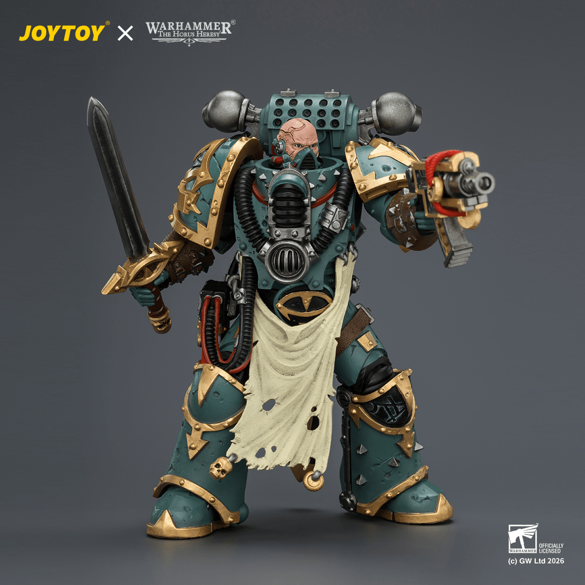 Sons of Horus Maloghurst the Twisted, the Warmaster's Equerry with Legion Standard and Banestrike Bolter