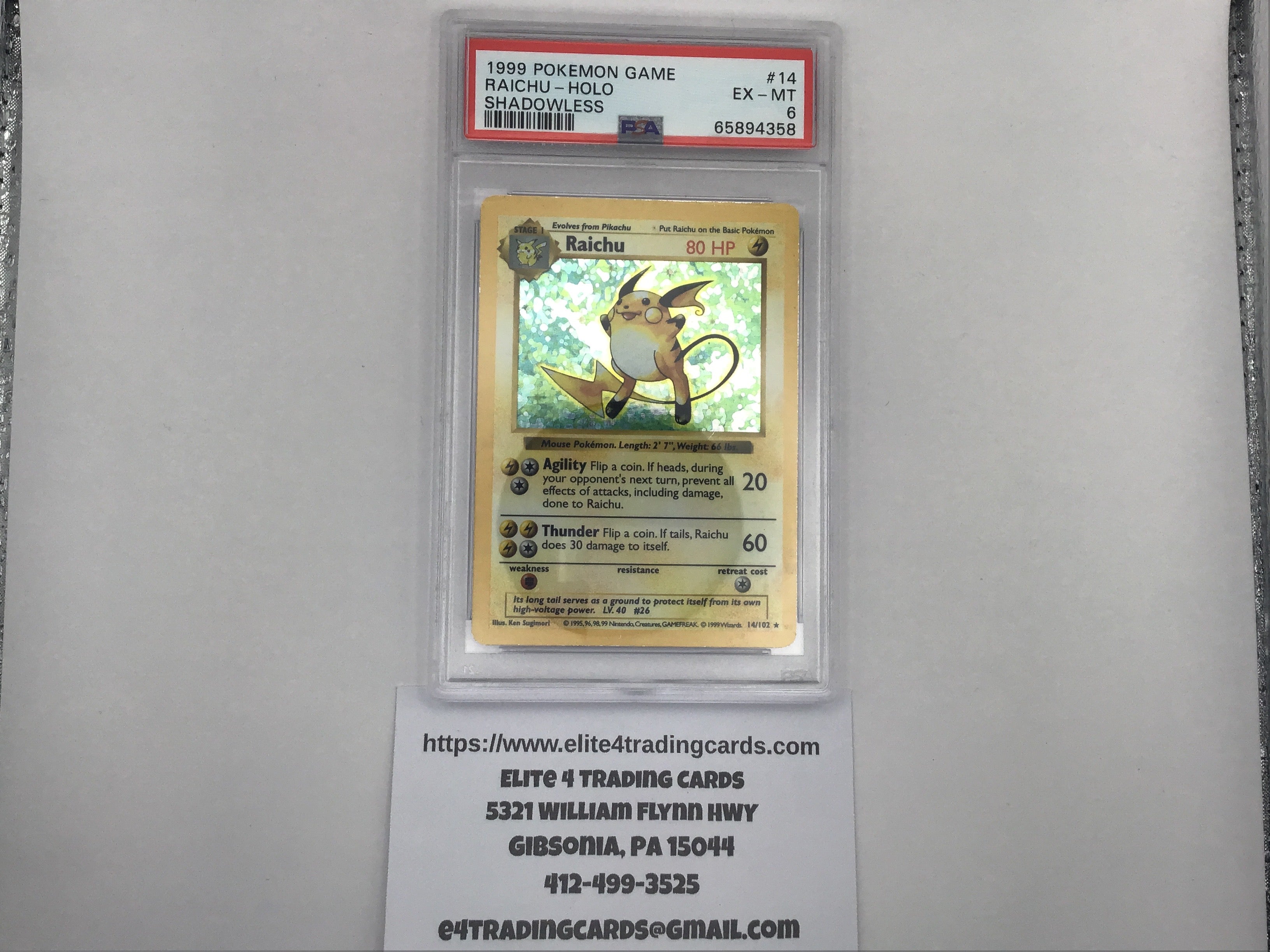 Raichu [Shadowless] #14 Pokemon Base Set (PSA 6)