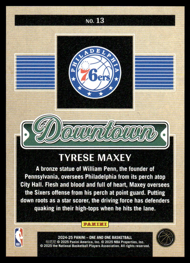 2024 Panini One and One 13 Tyrese Maxey Downtown Philadelphia 76ers