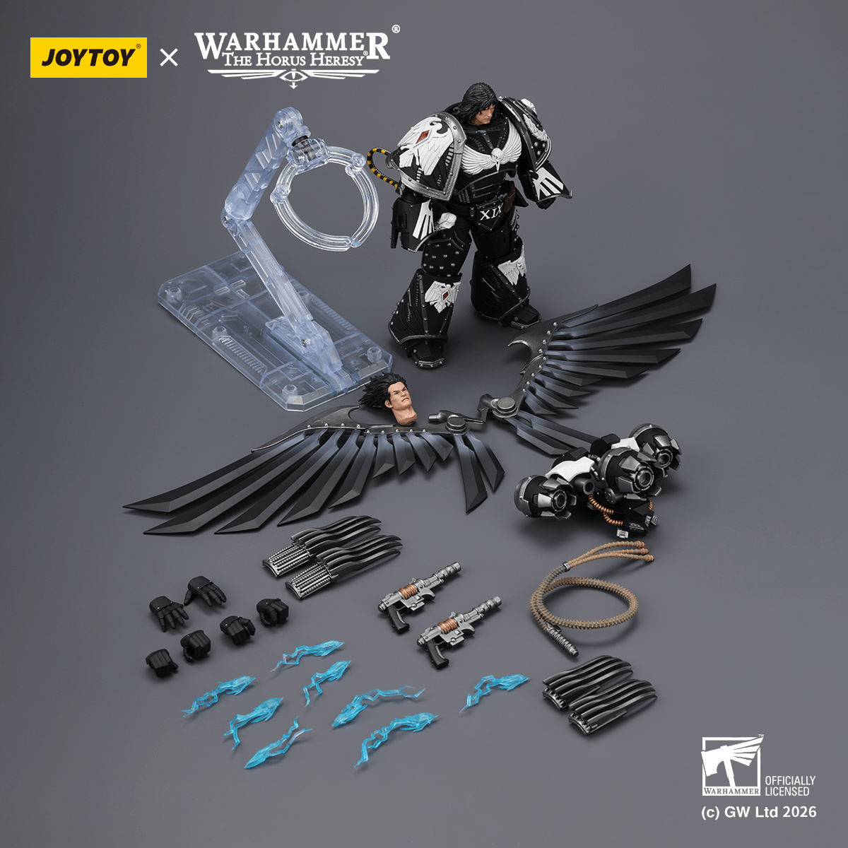 Raven Guard Corvus Corax, Primarch of the XIX Legion with artificer-crafted lightning talons, archaeotech pistols, and whip
