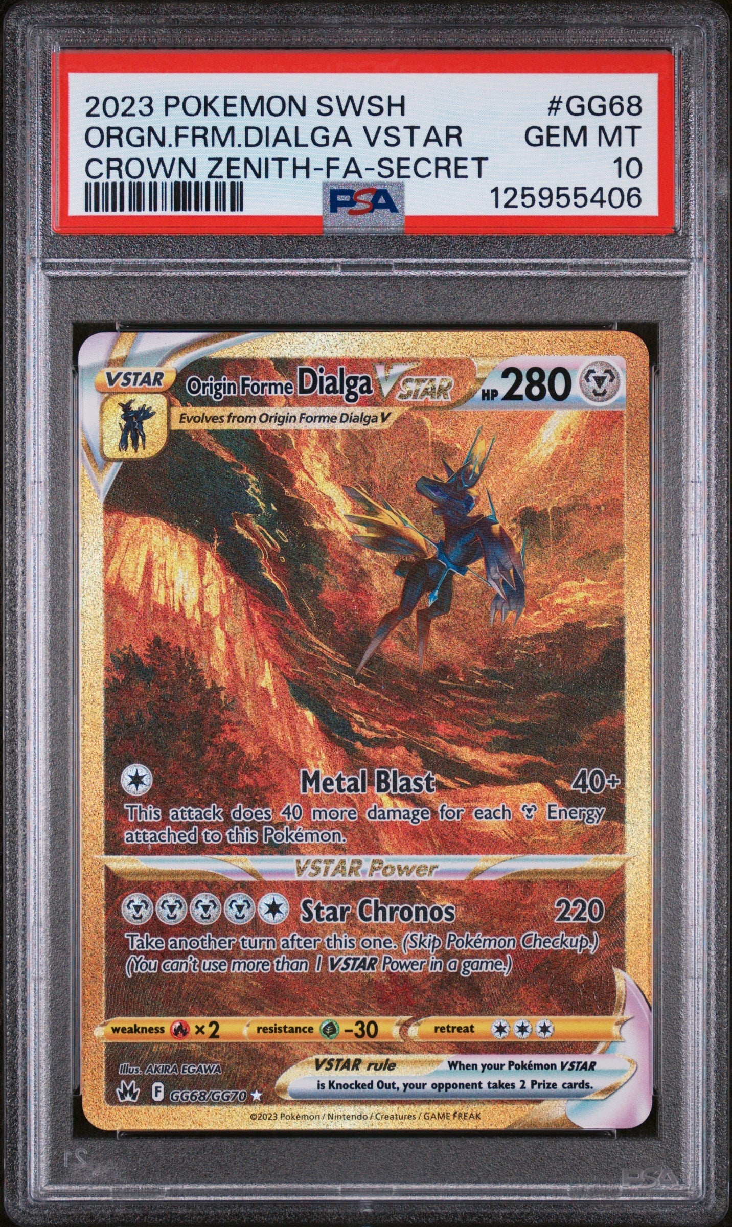 ORGN.FRM.DIALGA VSTAR ZENIT DER KÖNIGE-FA-SECRET 2023 POKEMON SCHWERT UND SCHILD ZENIT DER KÖNIGE PSA GEM MT 10
