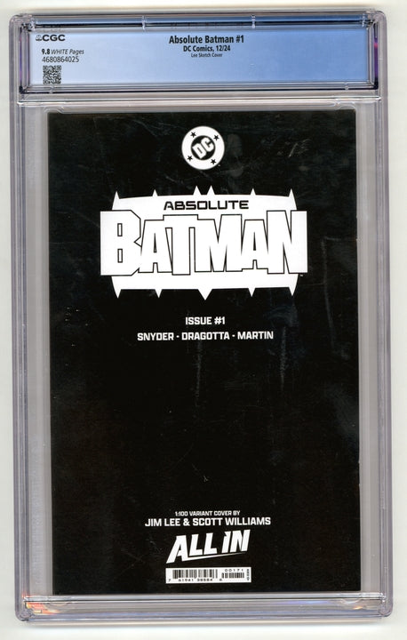 Absolute Batman: #1 [Jim Lee CGC 9.8 Sketch Cover H - 1:100] 2024