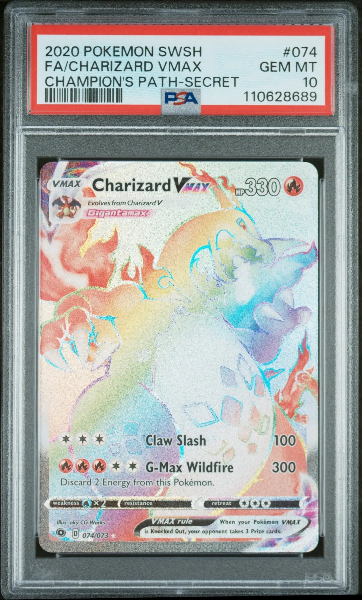 PSA 10 - 2020 POKEMON SWORD & SHIELD CHAMPION'S PATH #074 FA/CHARIZARD VMAX CHAMPION'S PATH-SECRET