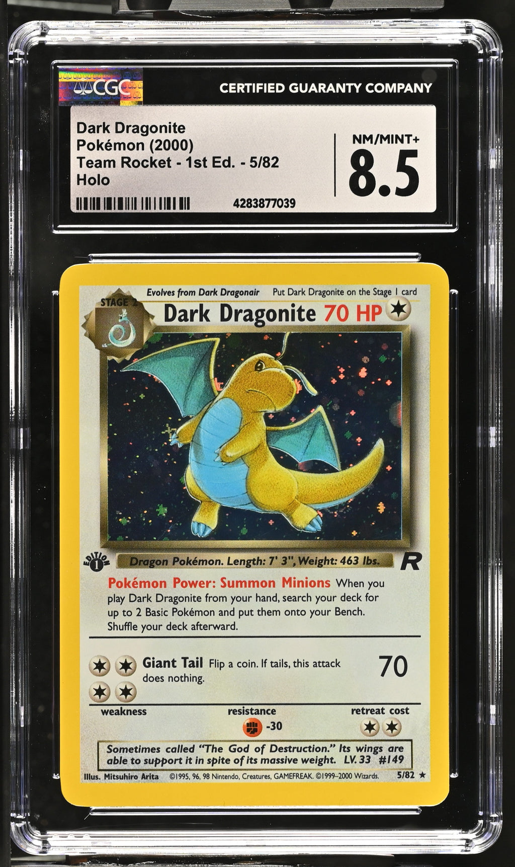 2000 Pokemon Team Rocket - 1. Edition Dunkles Dragoran 5/82 Holo CGC 8.5