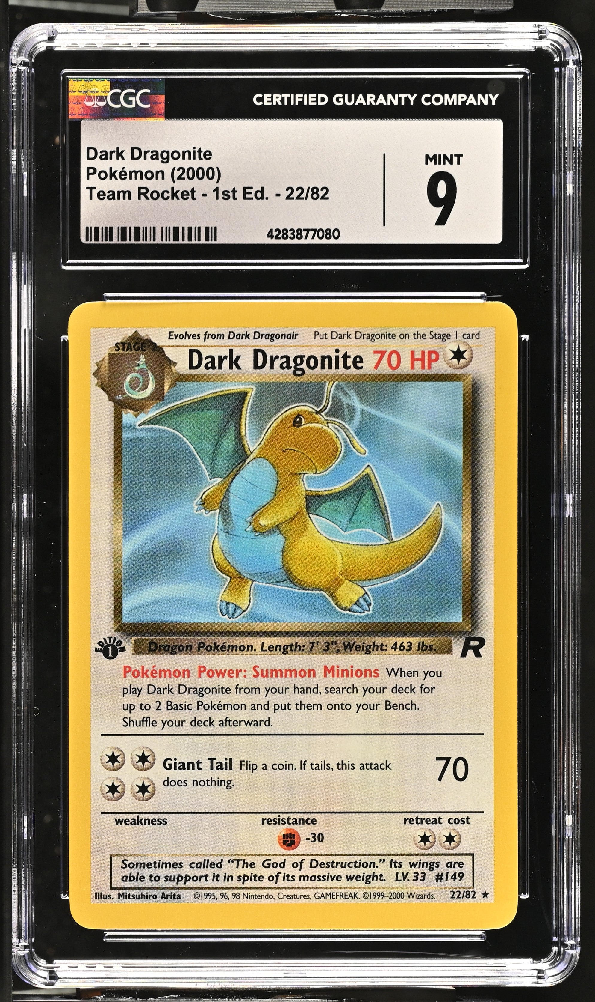 2000 Pokémon Team Rocket – 1. Edition Dunkles Dragoran 22/82 CGC 9