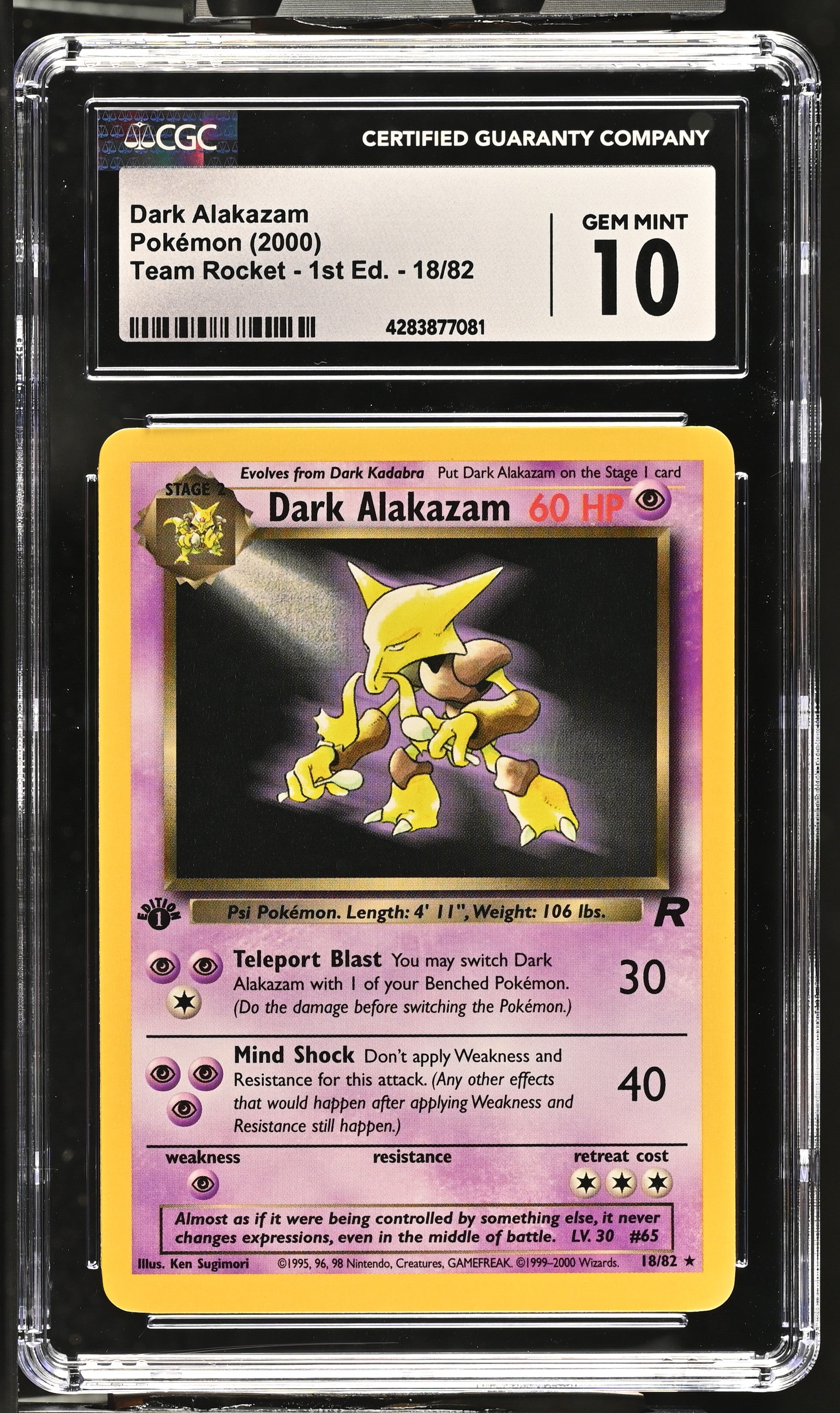 2000 Pokémon Team Rocket – 1. Edition Dunkles Kadabra 18/82 CGC 10