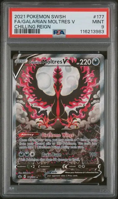 2021 POKEMON SWORD & SHIELD CHILLING REIGN #177 FA/GALARIAN MOLTRES V CHILLING REIGN PSA 9
