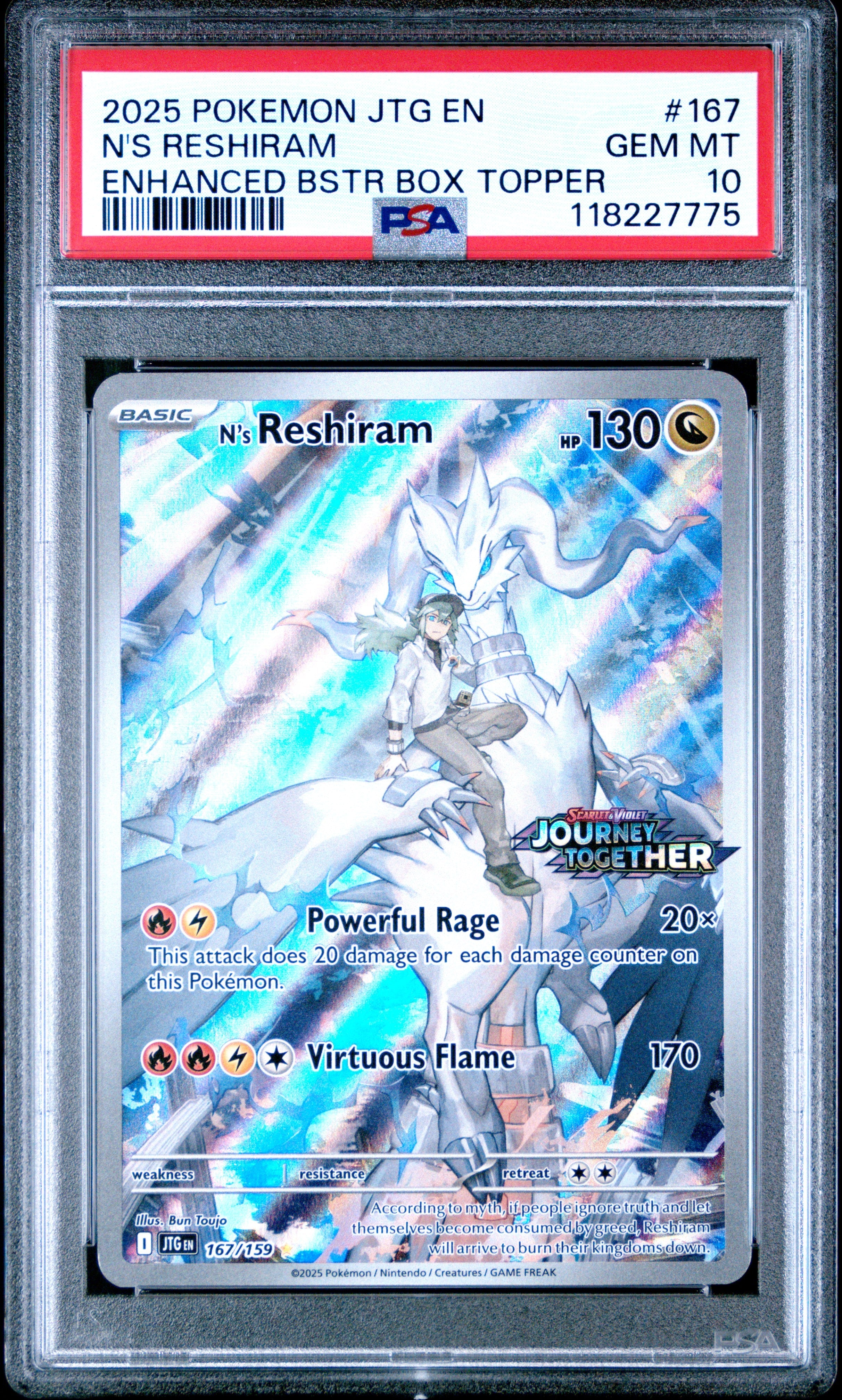 N'S RESHIRAM ENHANCED BSTR BOX TOPPER 2025 POKEMON JTG EN-JOURNEY TOGETHER PSA GEM MT 10