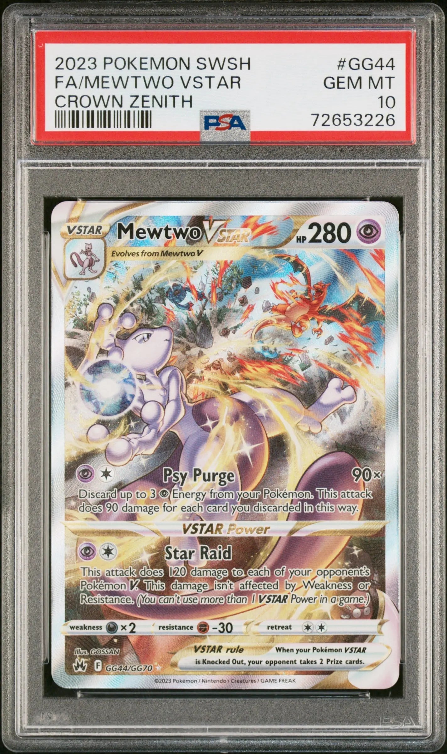 PSA 10 - 2023 POKEMON SWORD AND SHIELD CROWN ZENITH #GG44 FA/MEWTWO VSTAR CROWN ZENITH