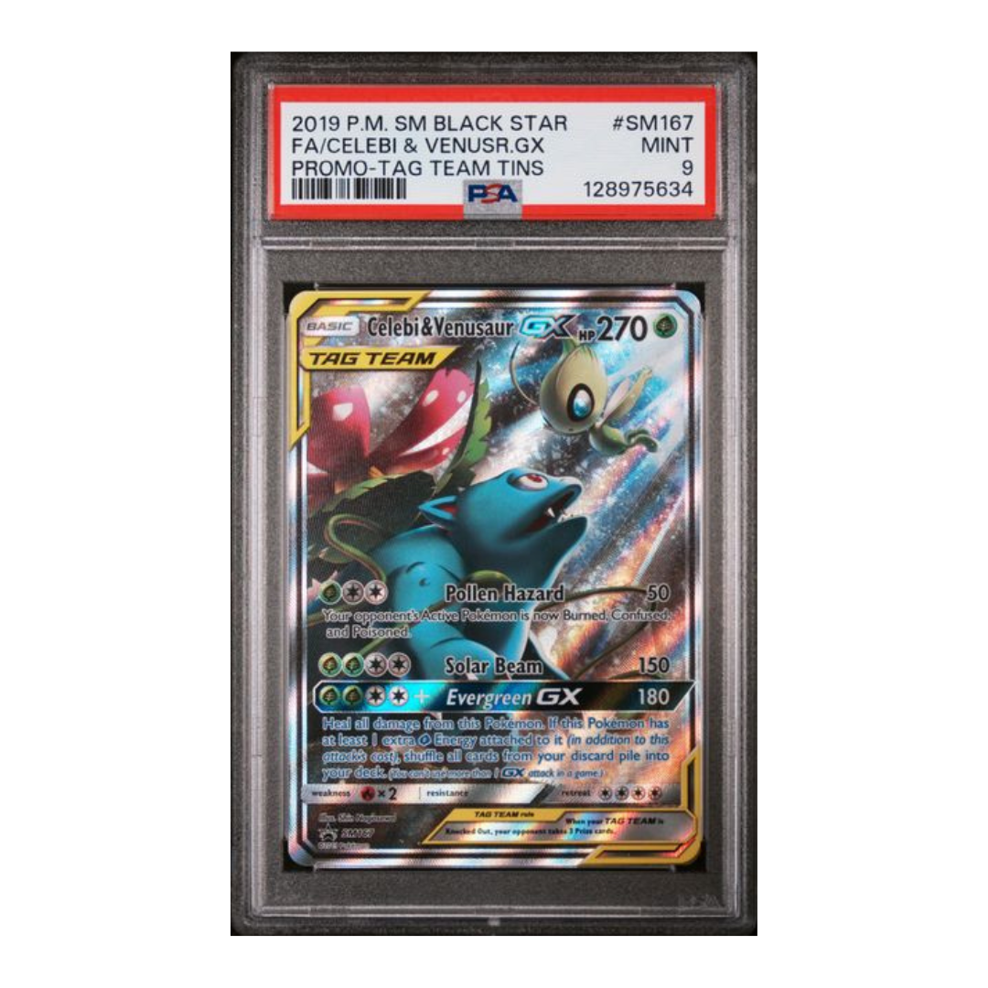 2019 POKEMON SM BLACK STAR PROMO #SM167 FA/CELEBI & VENUSR.GX PROMO-TAG TEAM TINS