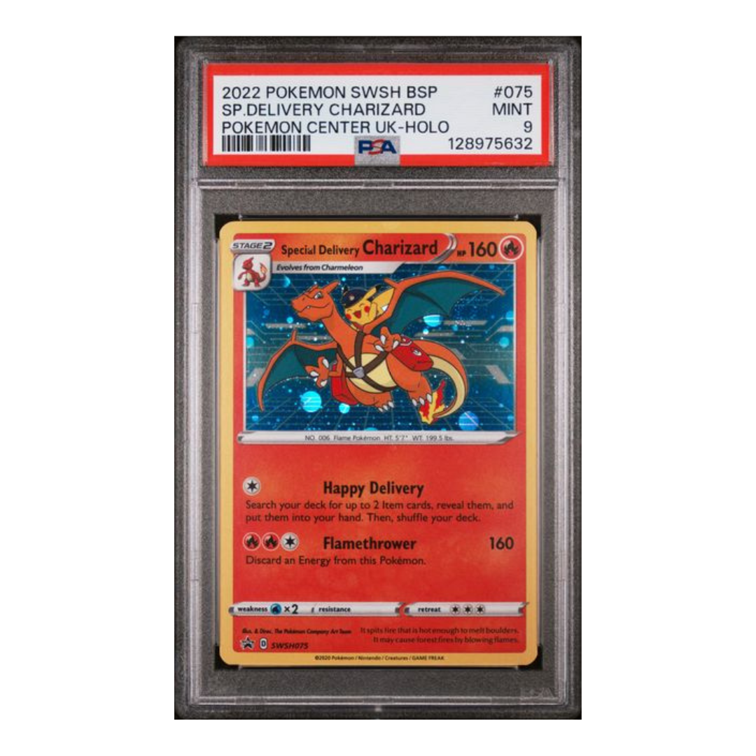 2022 POKEMON SWSH BLACK STAR PROMO #075 SP.DELIVERY CHARIZARD POKEMON CENTER UK-HOLO