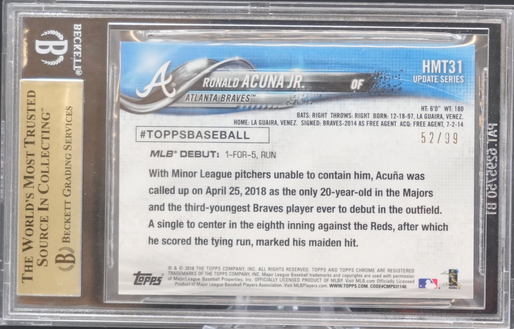 2018 Topps Chrome Update - Ronald Acuna Jr HMT31 - X-Fractors /99 - BGS 9.5
