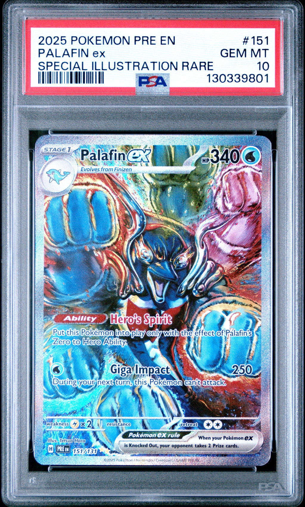 PALAFIN ex SPECIAL ILLUSTRATION RARE 2025 POKEMON PRE EN-PRISMATIC EVOLUTIONS PSA GEM MT 10