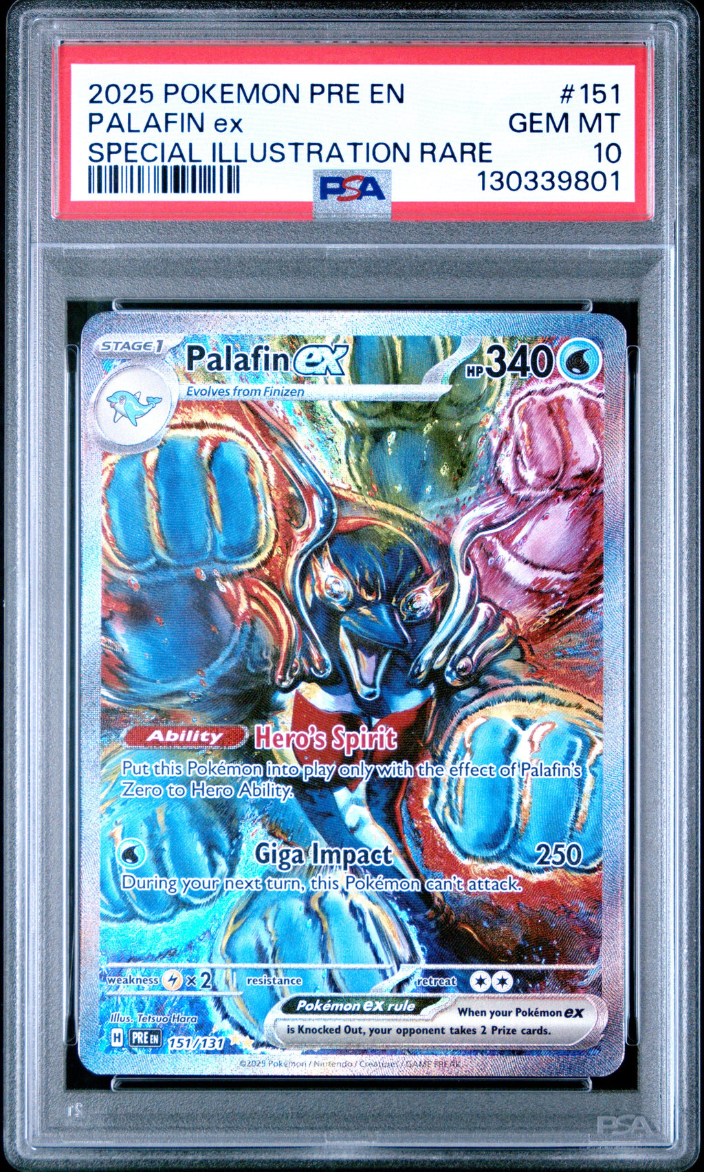 PALAFIN ex SPECIAL ILLUSTRATION RARE 2025 POKEMON PRE EN-PRISMATIC EVOLUTIONS PSA GEM MT 10