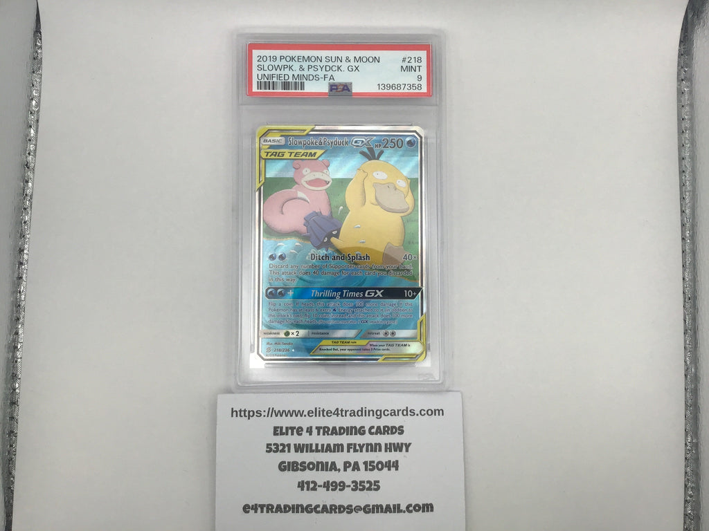 Psyduck & Slowpoke GX #218 Pokemon Unified Minds (PSA 9)
