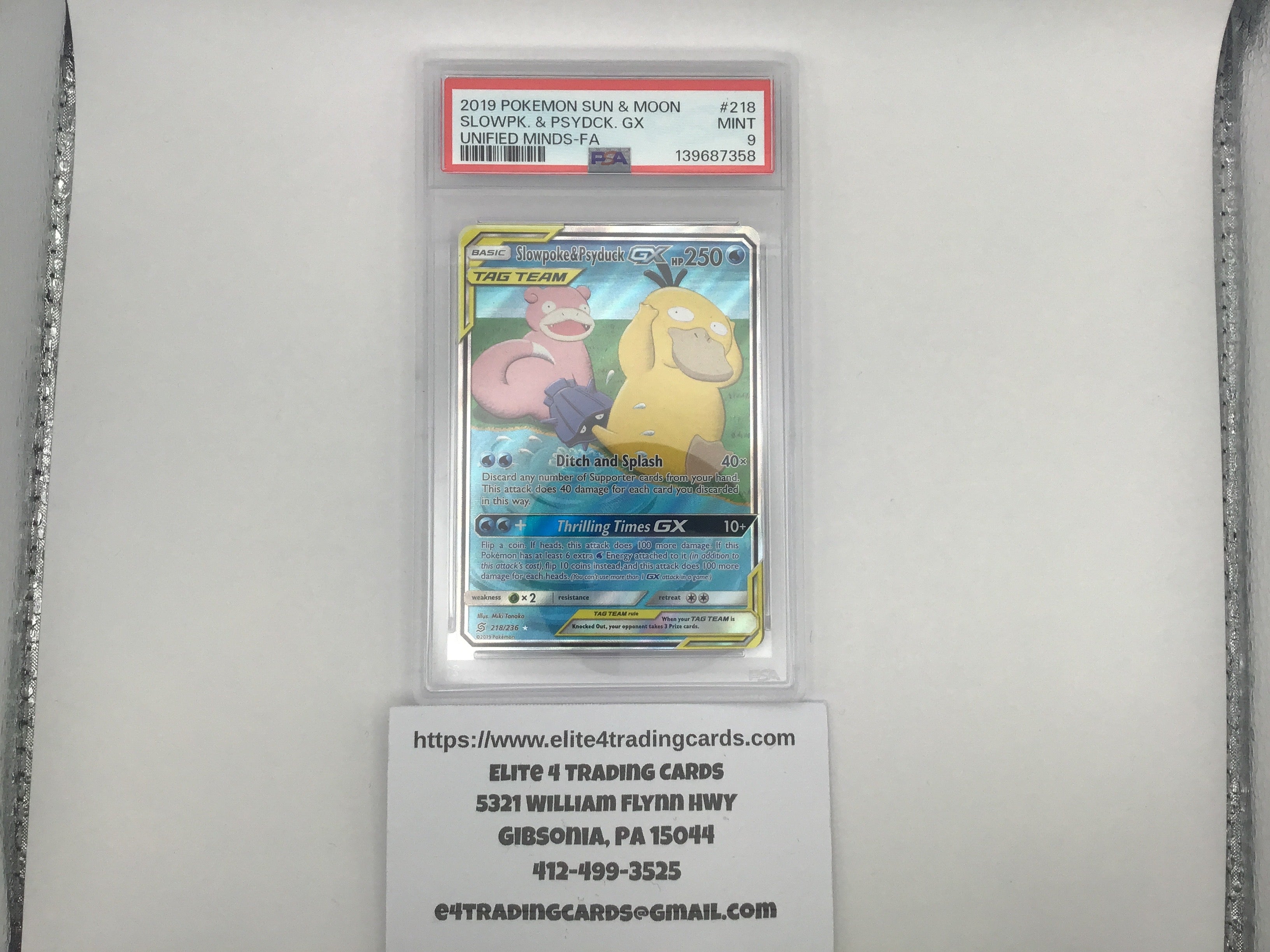Psyduck & Slowpoke GX #218 Pokemon Unified Minds (PSA 9)