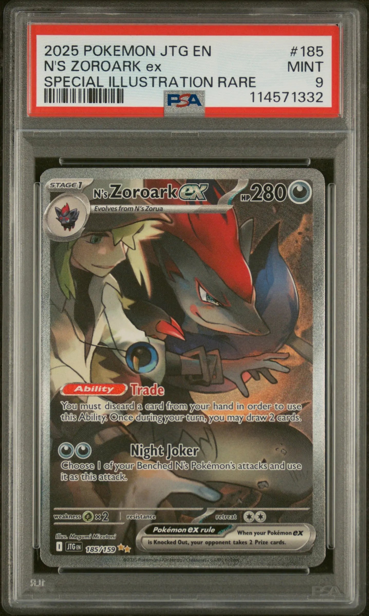 2025 POKEMON JTG EN-JOURNEY TOGETHER #185 N'S ZOROARK EX PSA 9