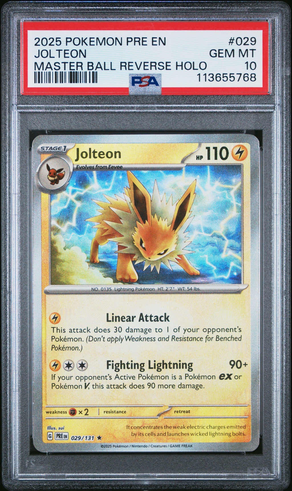 BLITZEL MASTER BALL REVERSE HOLO 2025 POKEMON PRE EN-PRISMATIC EVOLUTIONS PSA GEM MT 10