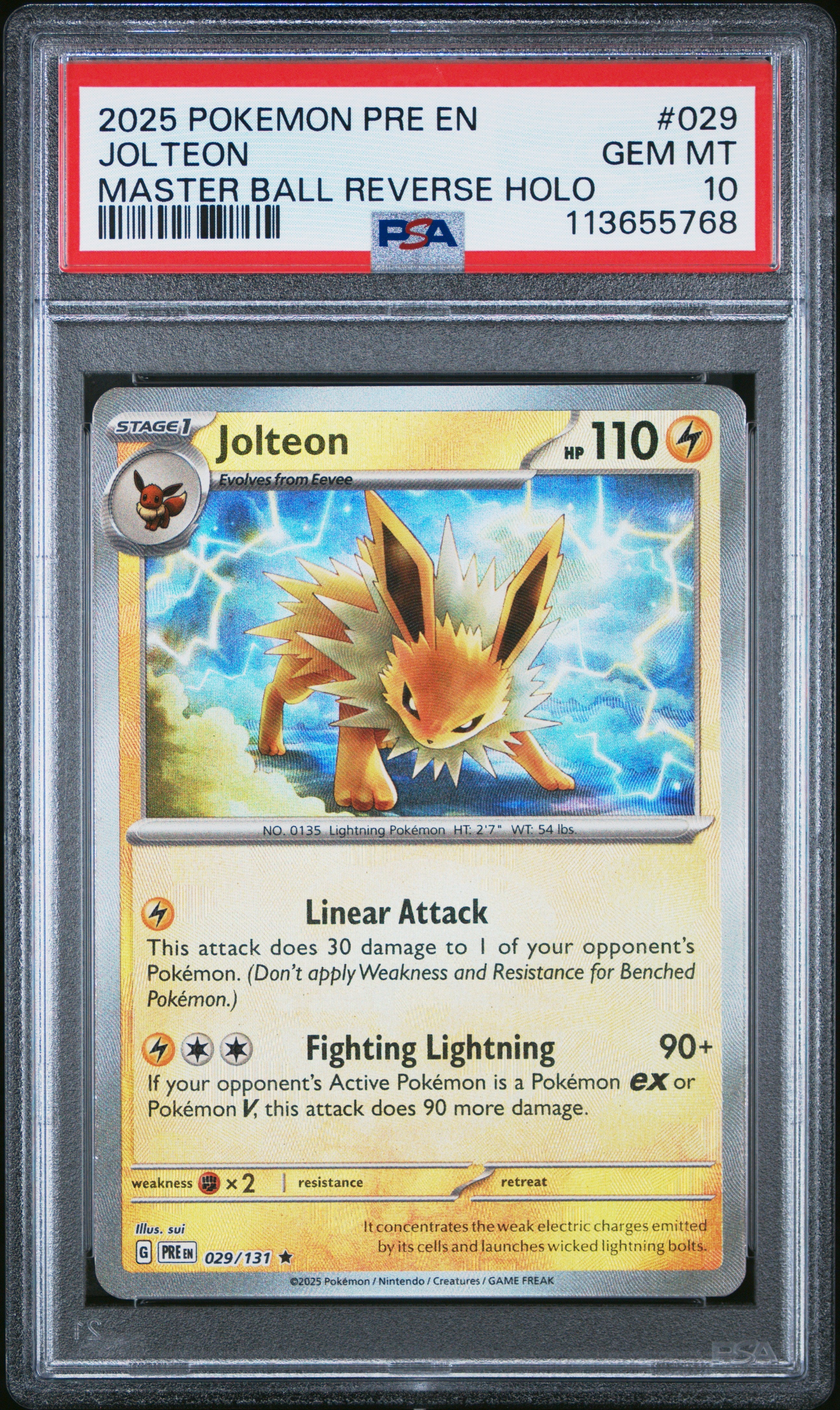 BLITZEL MASTER BALL REVERSE HOLO 2025 POKEMON PRE EN-PRISMATIC EVOLUTIONS PSA GEM MT 10