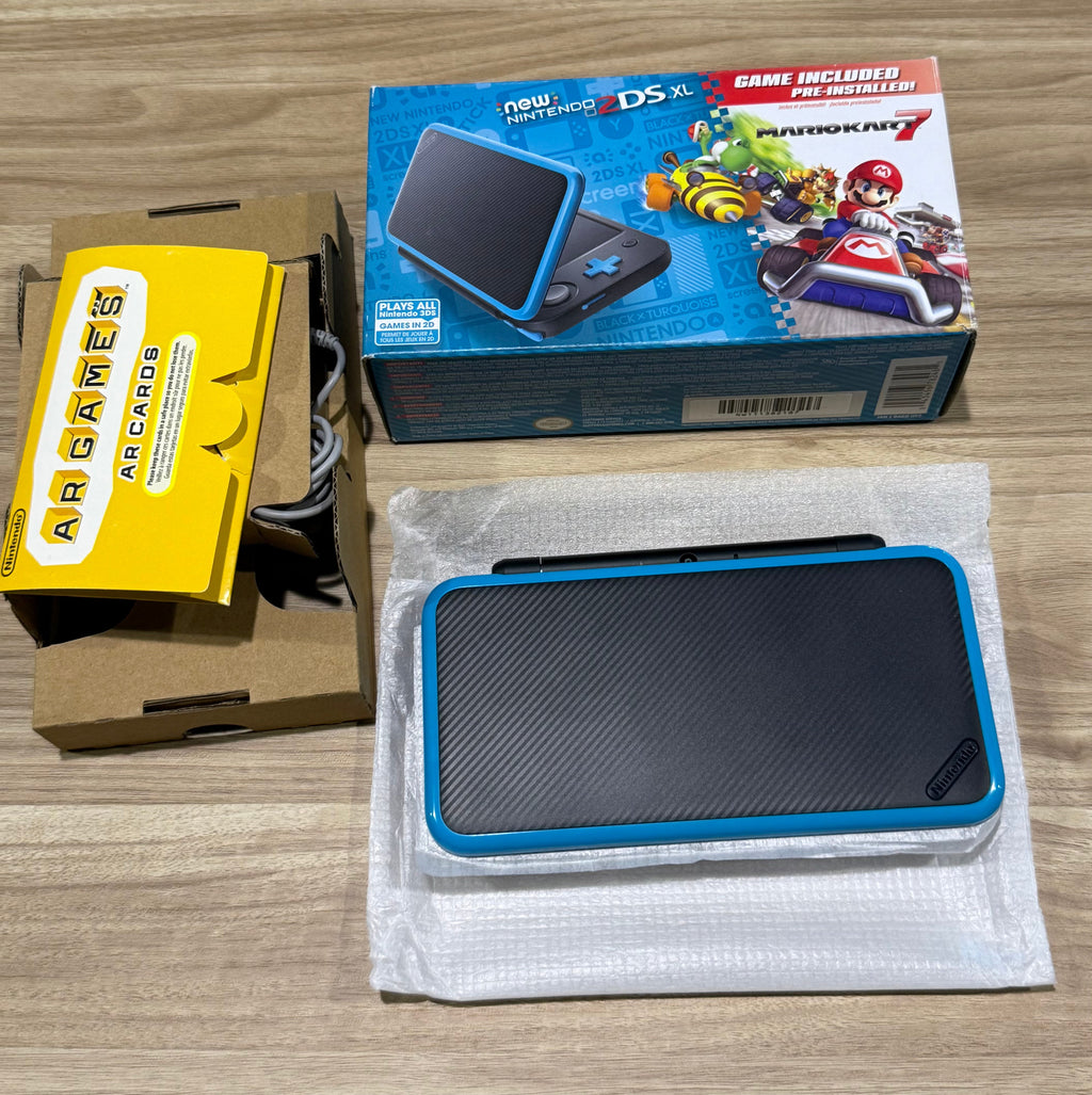 New Nintendo 2DS XL Handheld Console System Mario Kart 7 Bundle Black/Turquoise