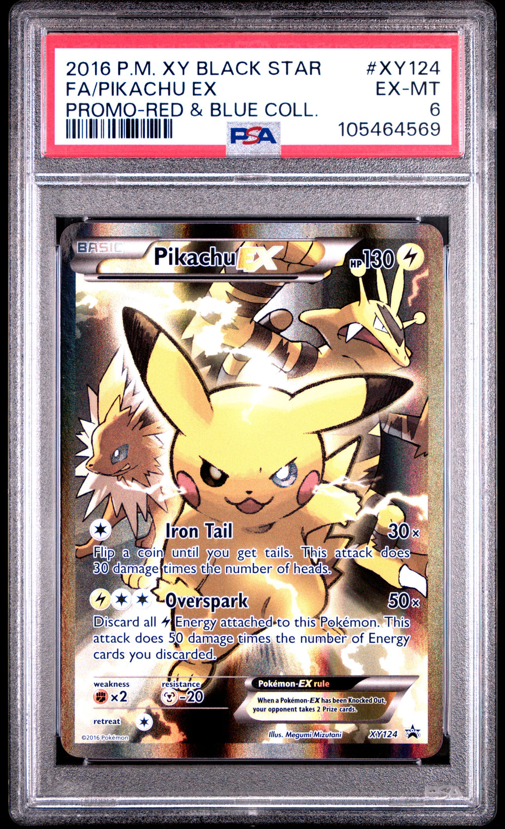 FA/PIKACHU EX PROMO-RED & BLUE COLL. 2016 POKEMON XY BLACK STAR PROMO PSA EX-MT 6