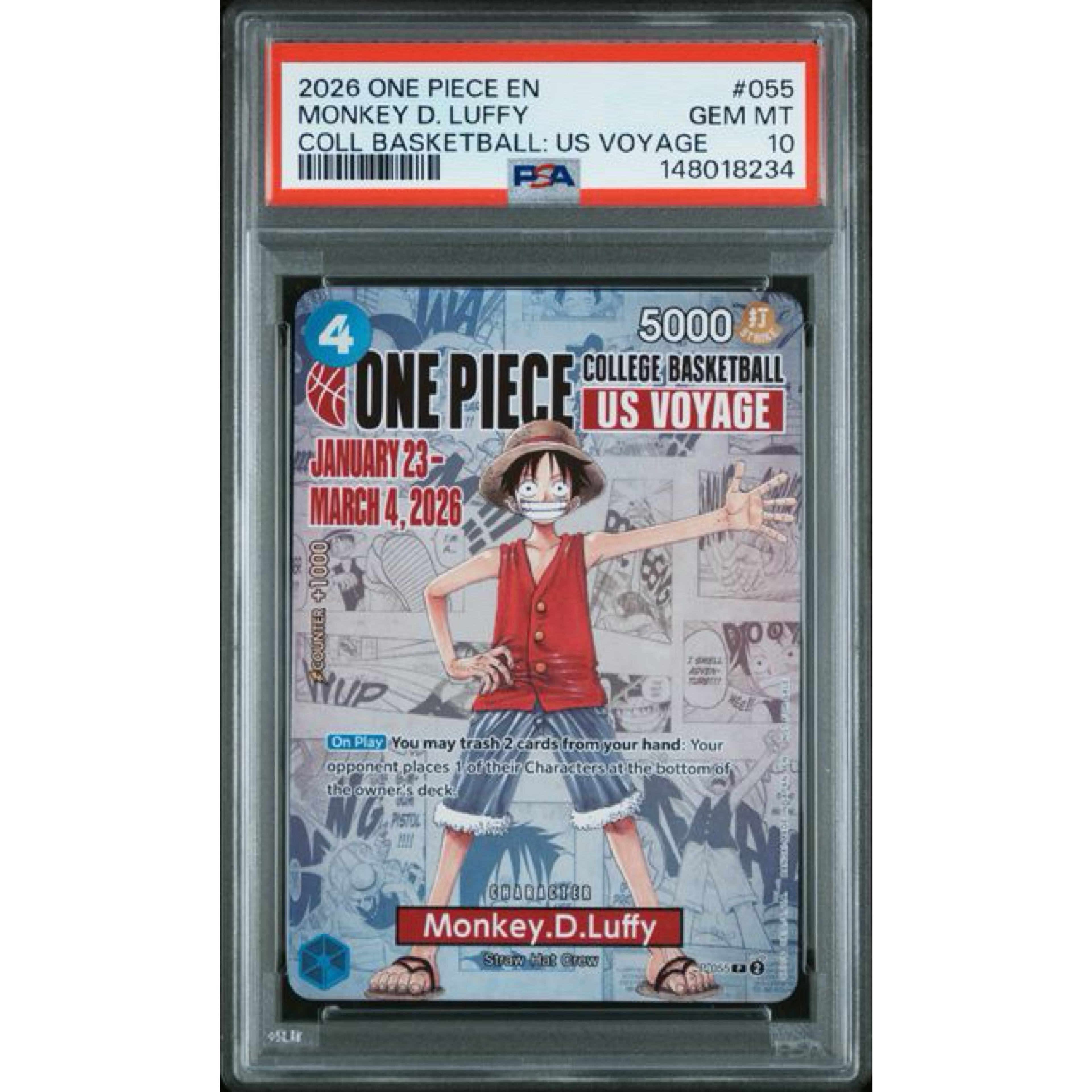 PSA 10 2026 ONE PIECE PROMOS #055 MONKEY D. LUFFY COLL BASKETBALL: US VOYAGE