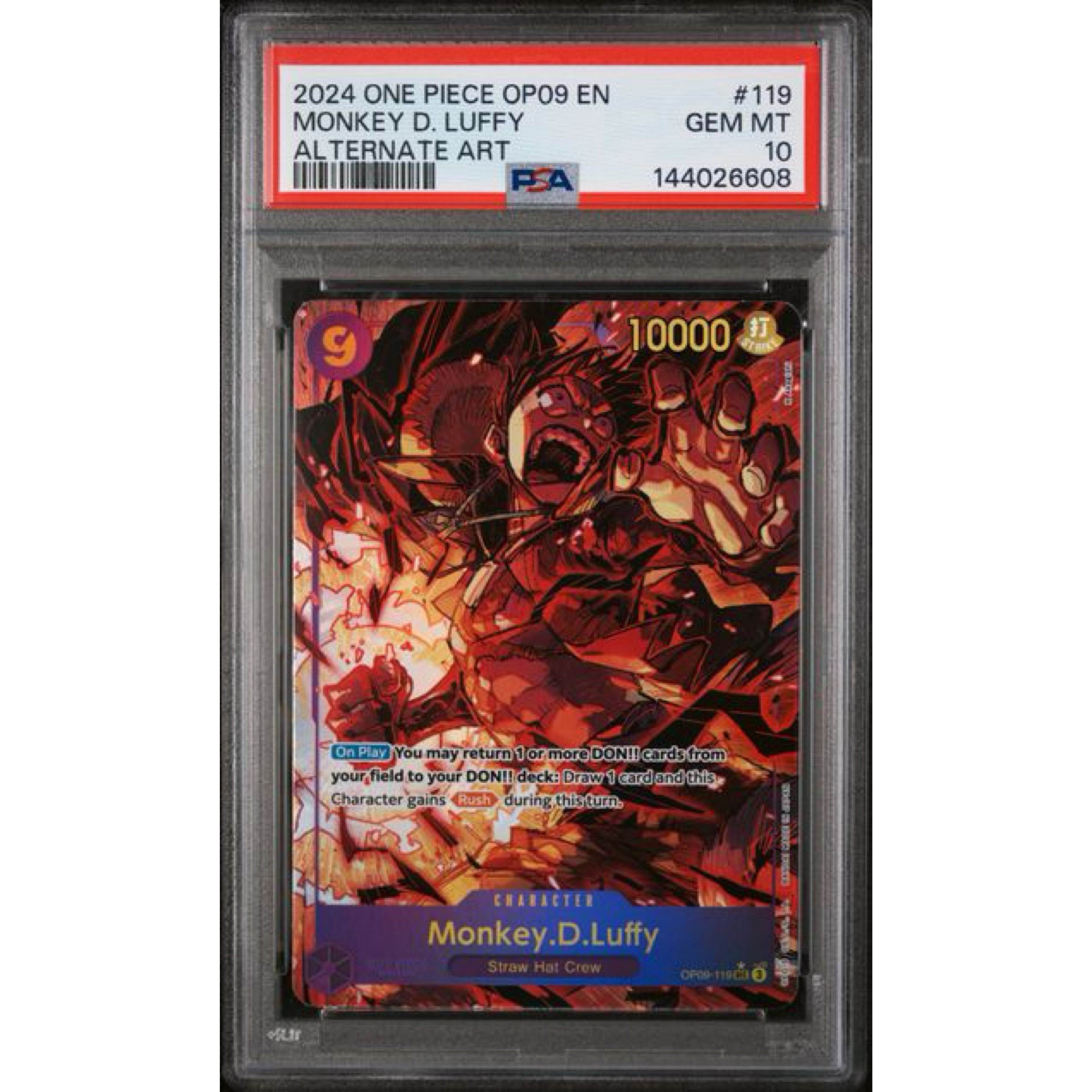 PSA 10 2024 ONE PIECE OP09-EMPERORS IN THE NEW WORLD #119 MONKEY D. LUFFY ALTERNATE ART