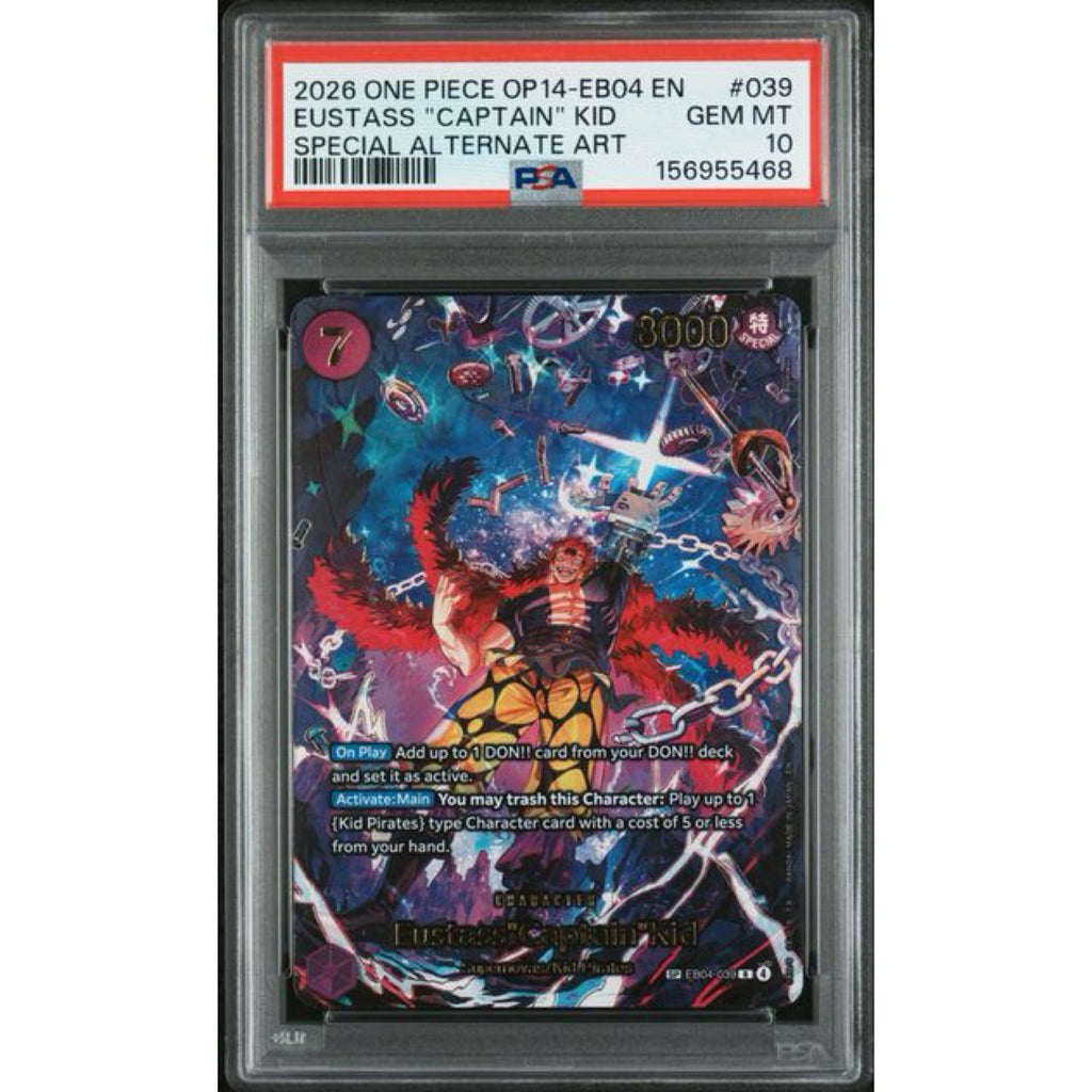 2026 ONE PIECE OP14-EB04-THE AZURE SEA'S SEVEN #039 EUSTASS "CAPTAIN" KID SPECIAL ALTERNATE ART PSA 10