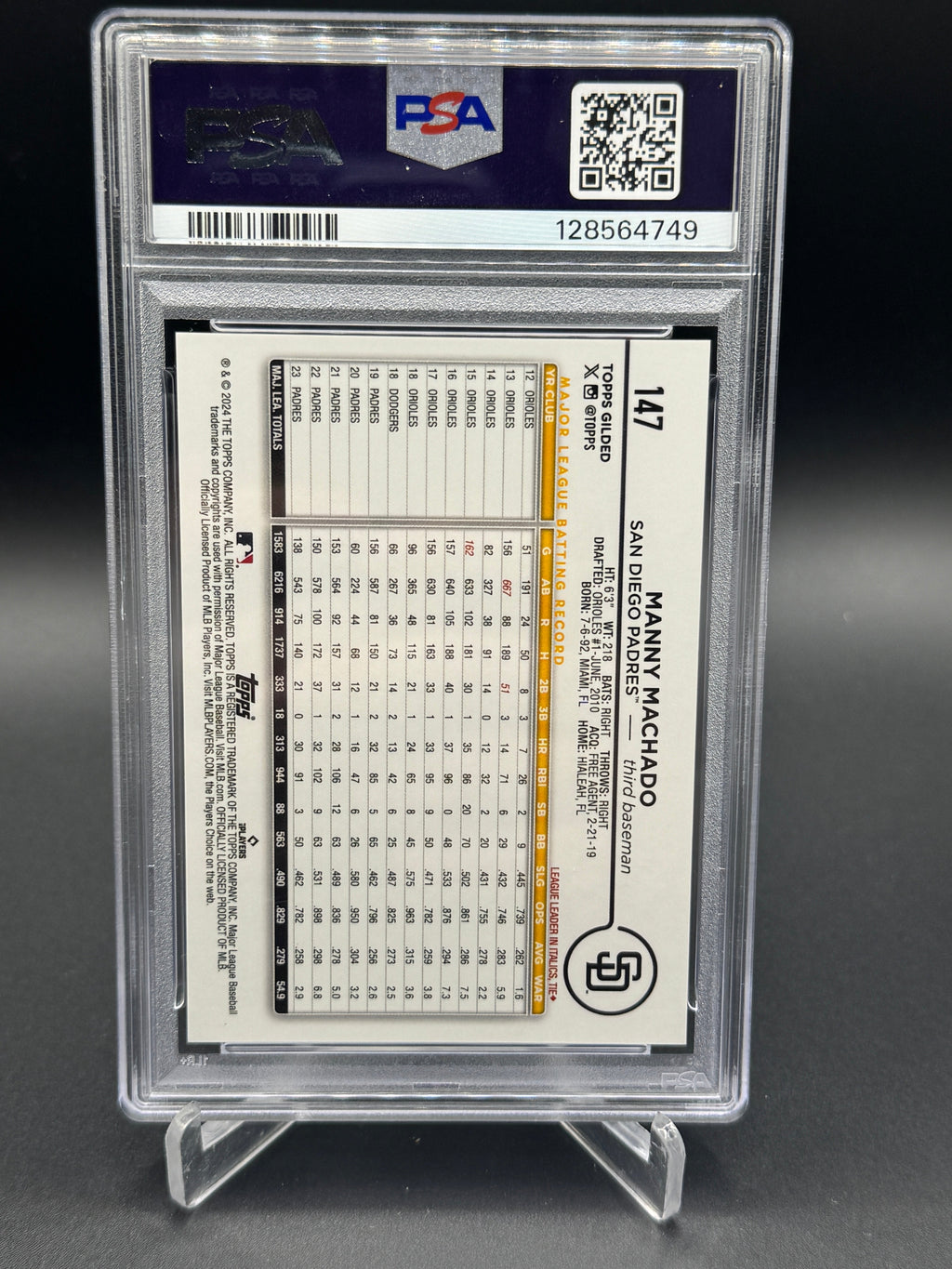 2024 Topps Gilded #147 Manny Machado Gold Electroplate Refractor /5 PSA 10