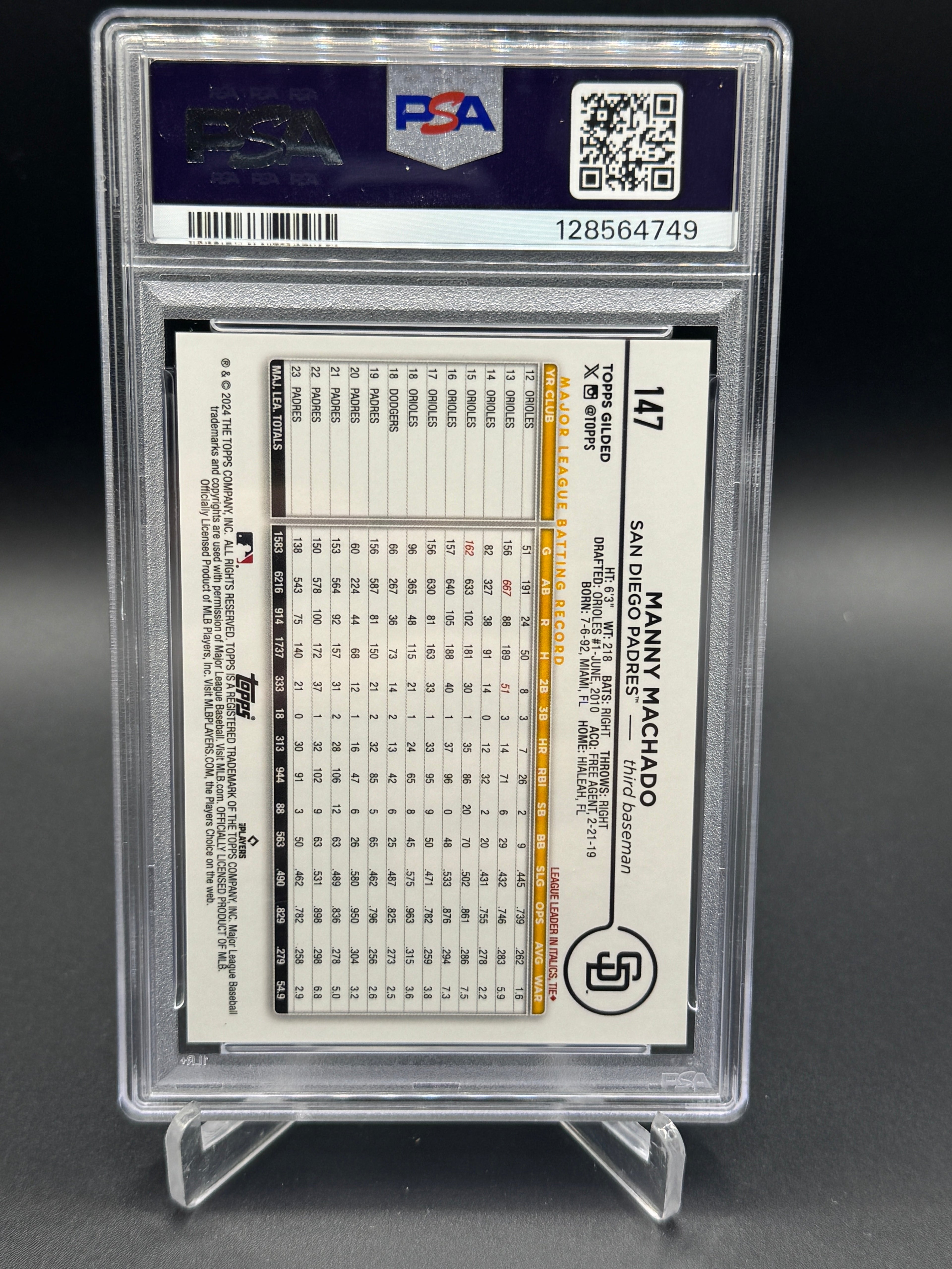 2024 Topps Gilded #147 Manny Machado Gold Electroplate Refractor /5 PSA 10