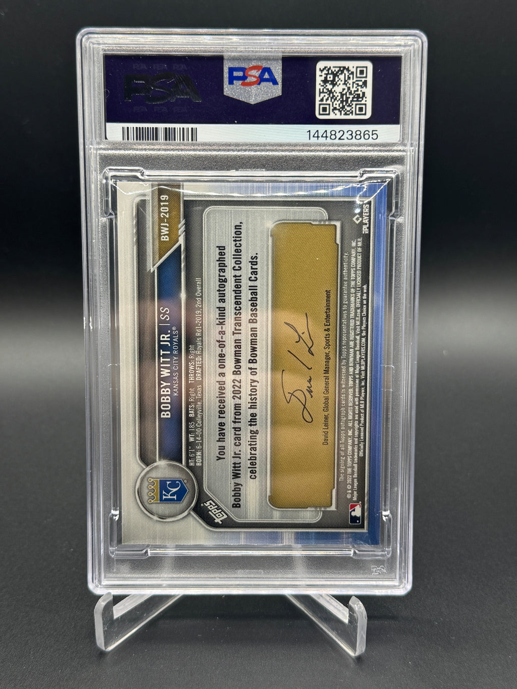 2022 Bowman Transcendent 1991 Bobby Witt Jr. Through the Years Auto 1/1 PSA 9 PC